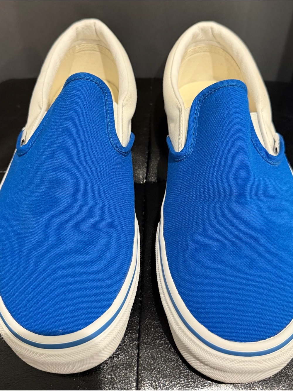 Vans Customs Classic Slip-On Blue White Canvas Shoes Women’s 9.5 Men’s 8